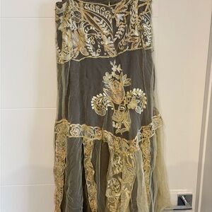 April Cornell Maxi Skirt with Gold and Cream Details